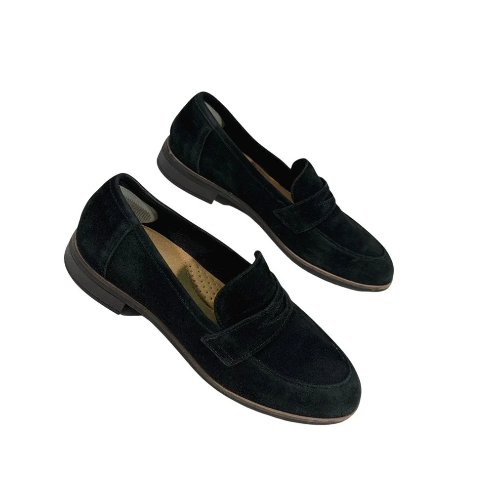 Clarks Collection Trish Rose‎ Penny Loafers Womens 7.5M Black Suede Office Work